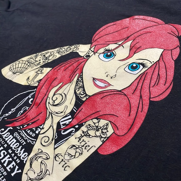 Disney Punk ARIEL Black TShirt Tattooed Rock Goth Emo Grunge Little Mermaid Red - Picture 9 of 14